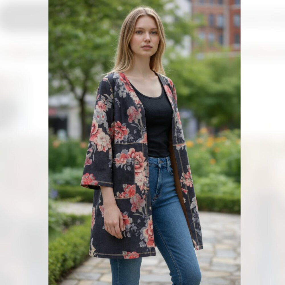 NWT SOLITAIRE X Anthropologie Open Front Big Floral Kimono Jacket Cardigan